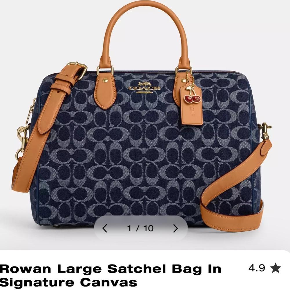 Large Denim Coach Rowan Signature Handbag